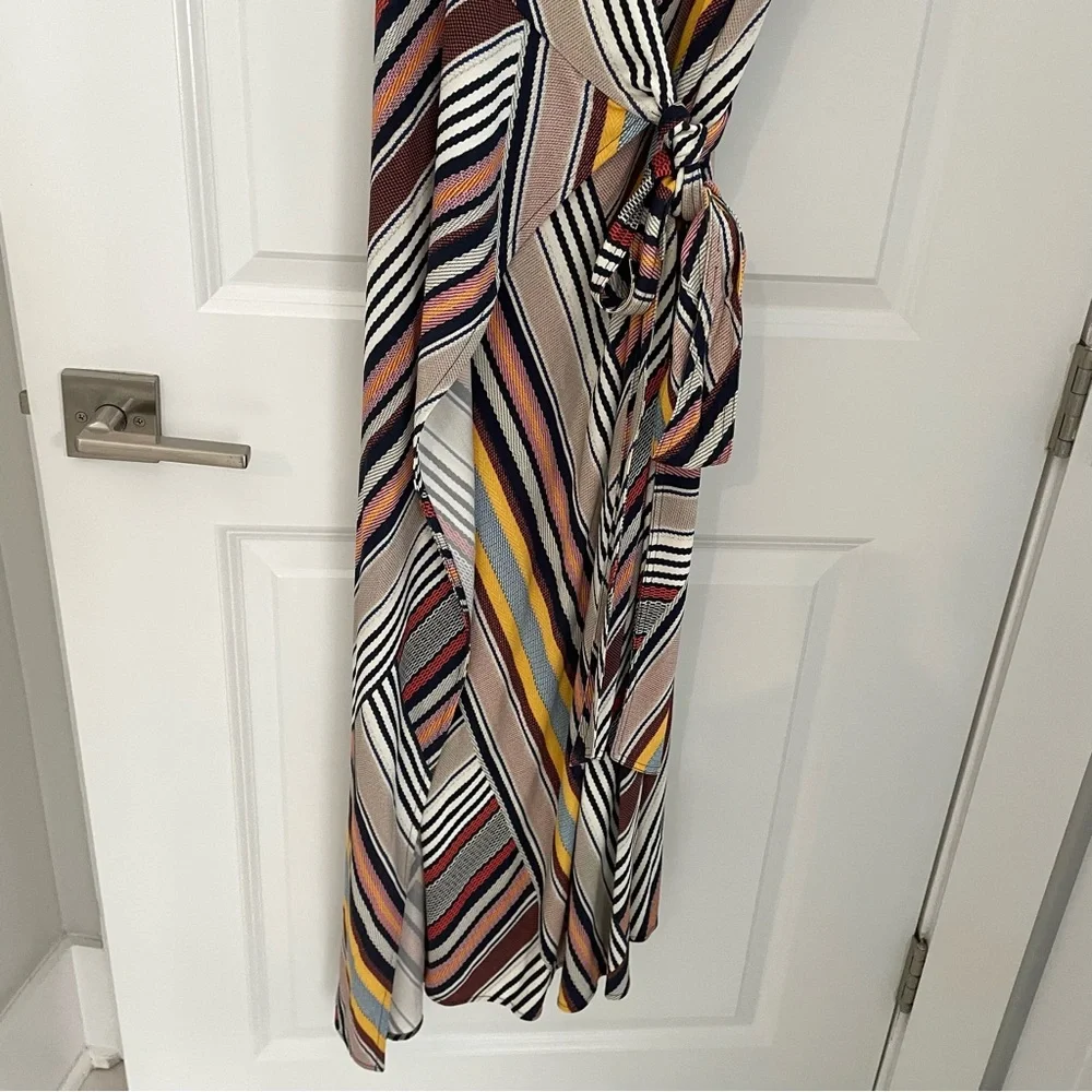 Tory Burch Runway Hook-Embellished Striped Crepe-Jersey Midi Wrap Dress     g12